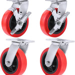 Heavy-Duty 5-Inch Plate Casters - 4-Pack with Polyolefin/Polyurethane Wheels, 3000 lbs Total Capacity - 4 Swivel with 2 Brakes and Extra Wide Top Plate (2 inches)