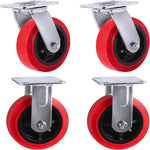 Heavy-Duty 5" Caster Wheels - 4 Pack Set with 3000 lbs Total Capacity, Polyolefin/Polyurethane Wheels, 2 Swivel + 2 Rigid, Ideal for Pallet Trucks and Furniture, Red/Black