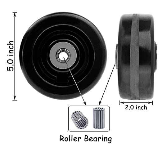 4-Pack 5" Heavy Duty Plate Casters with 2" Extra Width, Rigid Phenolic Wheels for 4000 lbs Total Capacity