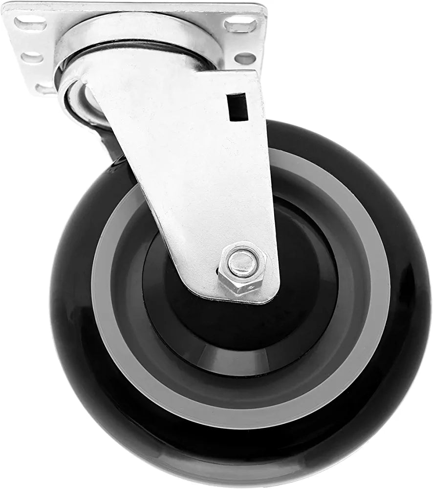 5" Polyurethane Plate Casters, Double Ball Bearing Top Plate Wheel, 1400 lbs Capacity - Pack of 4 (2 Swivel + 2 Rigid) - Black & Dark Gray