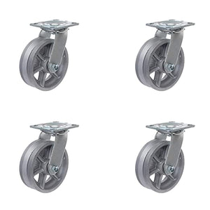 4"x2" Heavy Duty Iron V-Groove Wheel Top Plate Width 2" Caster Capacity up to 4000 lbs (4 Swivel Silver)
