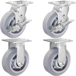 6" Thermoplastic Rubber Swivel Rigid Caster Pack of 4 - 2 Swivel w/Brakes, 2 Rigid - 2200 lbs Total Capacity