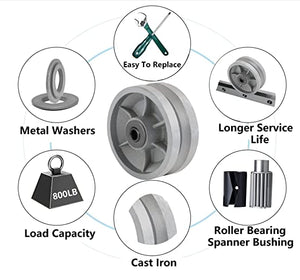 Heavy-Duty 4"x2" Cast Iron V Groove Caster Wheel with 800 lbs Capacity and Straight Roller Bearing (1 Silver Wheel)