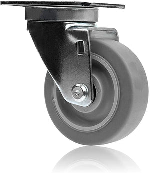2 Pack 3.5" Thermoplastic Rubber Gray Swivel Plate Casters - 600 lbs Total Capacity, Heavy Duty Top Plate Casters (Pack of 2)