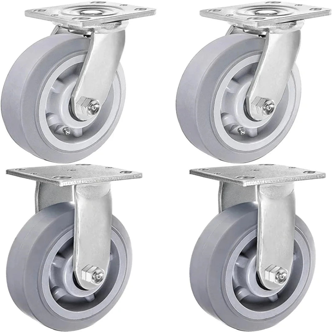 6" Gray Thermoplastic Rubber Swivel/Rigid Caster Set - 2200 lbs Capacity (Pack of 4)