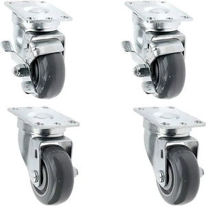 3" Polyurethane Wheel Top Plate Caster - 4 Pack, 1200lbs Capacity, 4 Swivel with 2 Brakes