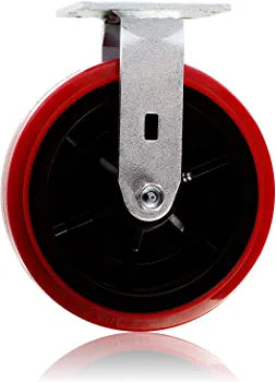 Upgrade your Equipment with Heavy Duty 8" Plate Casters - 2 Pack with Polyolefin/Polyurethane Wheels, 1900 lbs Total Capacity - Red/Black Rigid
