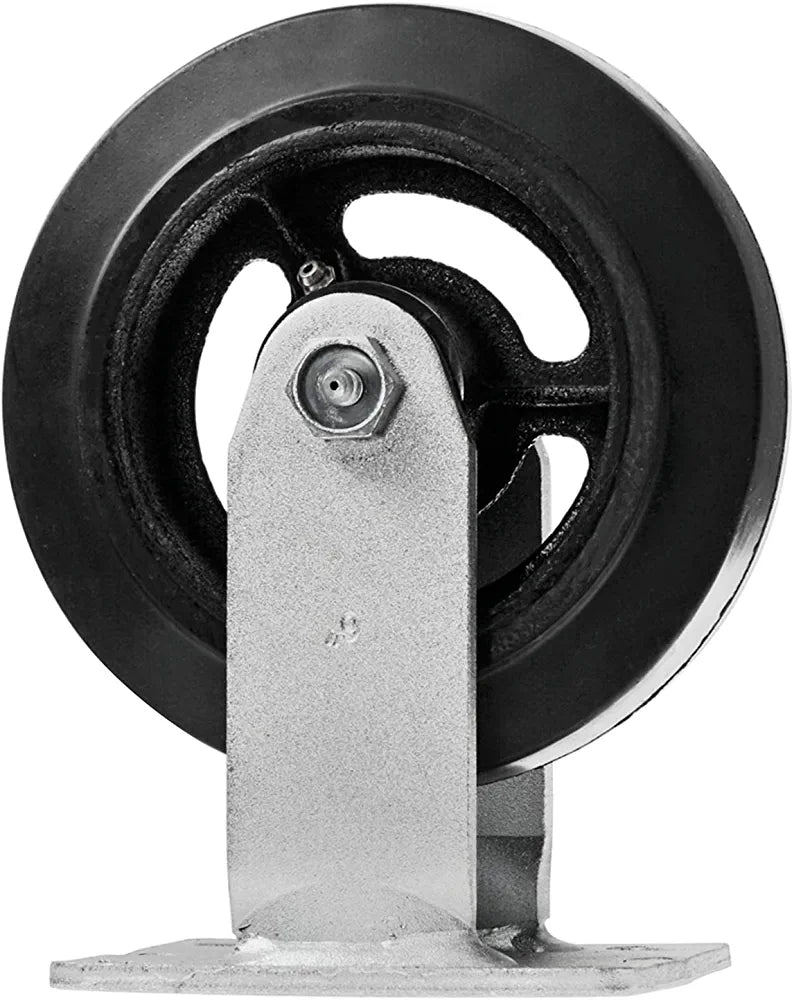 Premium 6-Inch Plate Casters - Heavy Duty Rigid Rubber Wheels with Steel Mold and Extra 2-Inch Width - Total 1200lbs Capacity - Pack of 2