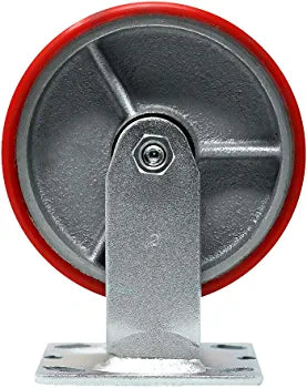 Heavy Duty 8" Plate Casters - 2 Pack with 2500 lbs Total Capacity, Polyurethane Wheels on Steel Mold, Extra Width Top Plate Caster for Easy Mobility (Red Rigid)