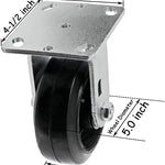 Medium Heavy Duty Rigid Rubber Mold on Steel Wheel Caster - 5" Top Plate Caster with Extra 2" Width - 1100 lbs Total Capacity - Pack of 2