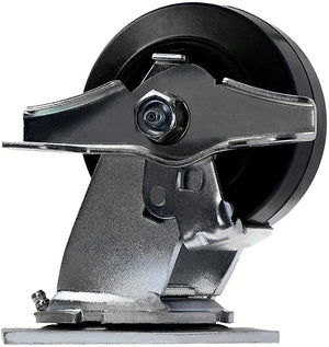2-Pack 4" Plate Casters with Brake - Medium Duty Swivel Rubber Mold on Steel Wheel Caster with 2" Extra Width Top Plate - 900 lbs Total Capacity
