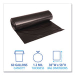 Boardwalk® Low Density Repro Can Liners, 60 gal, 1.2 mil, 38" x 58", Black, 10 Bags/Roll, 10 Rolls/Carton