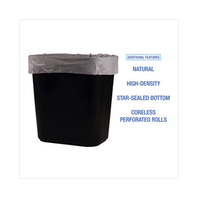 Boardwalk® High-Density Can Liners, 10 gal, 6 microns, 24" x 23", Natural, 50 Bags/Roll, 20 Rolls/Carton