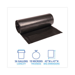 Boardwalk® High-Density Can Liners, 56 gal, 19 microns, 43" x 47", Black, 25 Bags/Roll, 6 Rolls/Carton