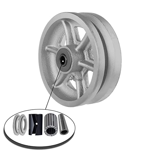 6"x2" Cast Iron V Groove Caster Wheel with Straight Roller Bearing Capacity 4000 lbs (4 Silver Wheels)