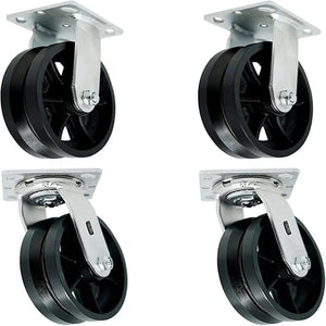 4-Inch Heavy Duty Plate Casters with V-Groove Wheels - 4-Pack Set with 3200 lbs Total Capacity, 2 Swivel and 2 Rigid Casters, Extra 2-Inch Width and Top Plate Design