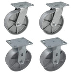 Heavy Duty Caster Steel Cast Iron Wheel, Tool Box and Workbench Caster-Set of 4，5000LB Capacity (6 inch, 2 Swivel & 2Rigid)