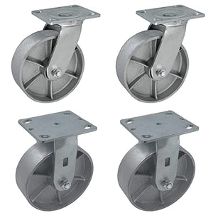Heavy Duty Caster Steel Cast Iron Wheel, Tool Box and Workbench Caster-Set of 4，5000LB Capacity (6 inch, 2 Swivel & 2Rigid)