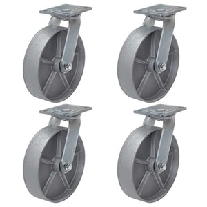 Heavy Duty Caster Steel Cast Iron wheel, Tool box and Workbench Caster-Set of 4, 5200 LB Capacity (8 inch, 4 Swivel)