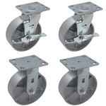 Heavy Duty Caster Steel Cast Iron wheel, Tool box and Workbench Caster-Set of 4, 5000 LB Capacity (6 inch, 2Brake&2Rigid)