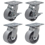 Heavy Duty Caster Steel Cast Iron Wheel, Tool Box and Workbench Swivel Caster 3000 LB Capacity (4 inch,2Brakes&2Swivel)