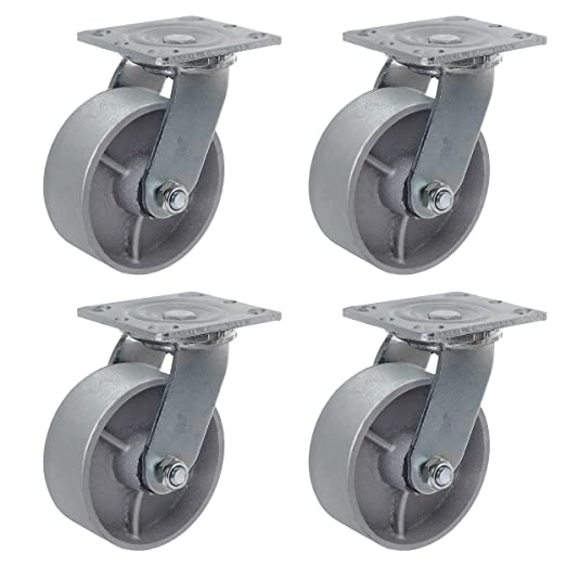 Heavy Duty Caster Steel Cast Iron Wheel, Tool Box and Workbench Caster-Set of 4,4000 LB Capacity (5 inch, 4 Swivel)