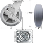 Heavy Duty 6" Gray Swivel Casters with Brake, Pack of 4, 2200 lbs Total Capacity