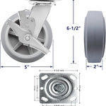 Heavy Duty 5" Gray Rubber Swivel Plate Casters, 4-Pack with Brakes - 1600 lbs Total Capacity