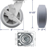Heavy Duty 5" Gray Rubber Plate Casters - 4 Pack with 2 Brakes - 1600 lbs Total Capacity - Swivel Top Plate Casters