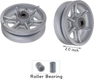 4-Pack 6" x 2" Cast Iron V-Groove Caster Wheels with Roller Bearing - 1000 lbs Capacity