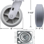 Set of 2 Gray 6" x 2" Swivel Caster Wheels with 1100 lbs Total Capacity - Thermoplastic Rubber and Zinc Steel Construction - Top Plate (6 inches) - Multipurpose Use