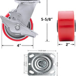 Industrial Polyurethane Casters - Heavy Duty 4"x2" Set of 4 (2 Brake, 2 Rigid) with 3000 LB Load-Bearing Capacity - Ideal for Furniture, Workbenches, and Toolboxes
