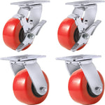 4-Inch Plate Casters with Polyolefin/Polyurethane Wheel, Extra Wide Top Plate, 2800lbs Total Capacity, 4-Pack (4 Swivel with 2 Brakes)