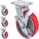 Industrial Strength Polyurethane Casters - Set of 4 Heavy Duty 5"x 2" Wheels with 4000 LB Load-Bearing Capacity and Brake, Ideal for Furniture, Workbenches, and Tool Boxes