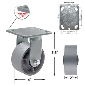 Heavy Duty Caster Steel Cast Iron Wheel, Tool Box and Workbench Rigid Caster 800 LB Capacity (4 inch, 1 Rigid)