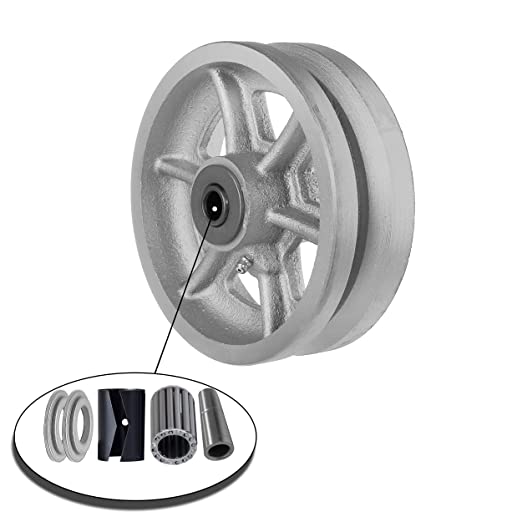 6"x2" Cast Iron V Groove Caster Wheel with Straight Roller Bearing Capacity 1000 lbs (1 Silver Wheel)