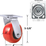 Heavy-Duty 4" Polyolefin/Polyurethane Caster Wheel 4-Pack - 2800 lbs Total Capacity - 2" Extra Width Top Plate - Swivel Casters