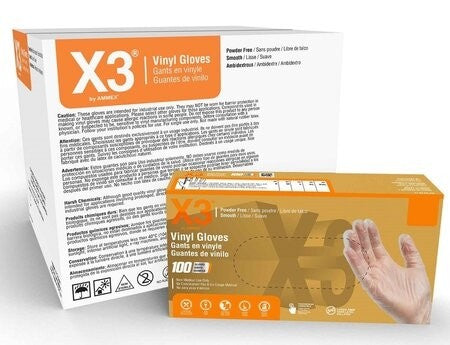 X3 Clear Vinyl Powder Free Gloves (Case of 1,000)