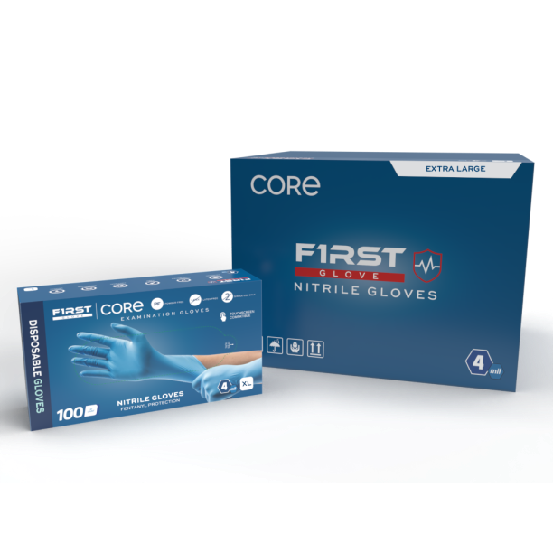 Core Blue 4mil Nitrile Exam Gloves - Box of 100 - Latex Free, Powder Free